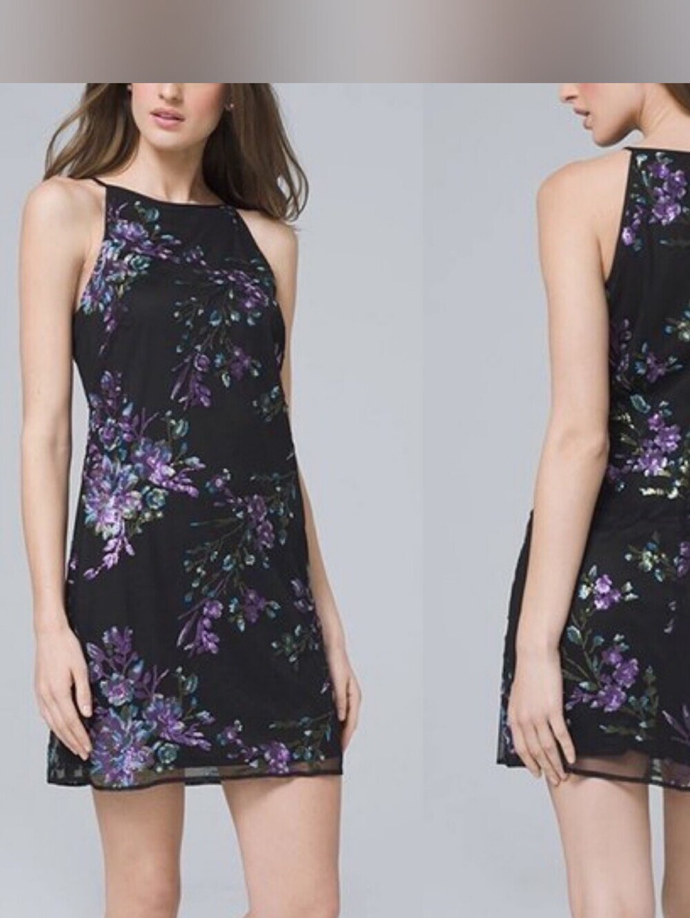 WHBM Floral Sequin Mini Halter Dress • Size 8